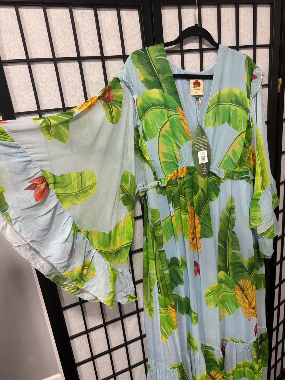 🍌🌿 FARM Rio size XL Fresh Bananas Butterfly Sleeve Maxi Dress 🌿🍌 - Picture 8 of 16